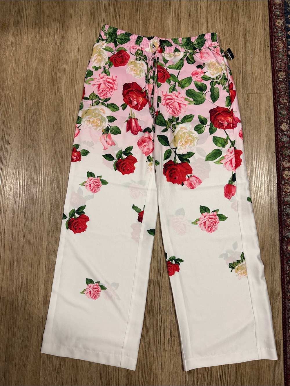 Karl Lagerfeld Floral Wide-Leg pants Pink & Red Rose Print M